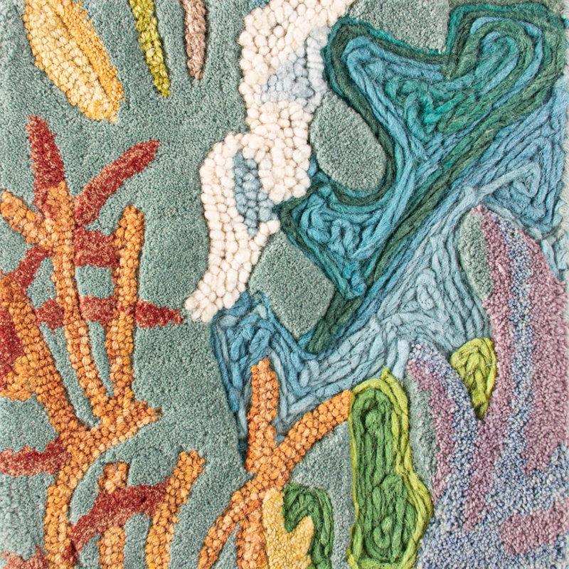 To Bay Go Floral Handmade Tufted Wool Area Rug in Blue/Green/Gray, Rectangle 4' x 6'  