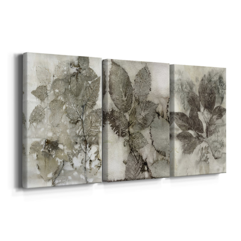 Birch Leaves I - Toile tendue avec châssis sur mesure - 3 pièces, H 18 po x l 36 po