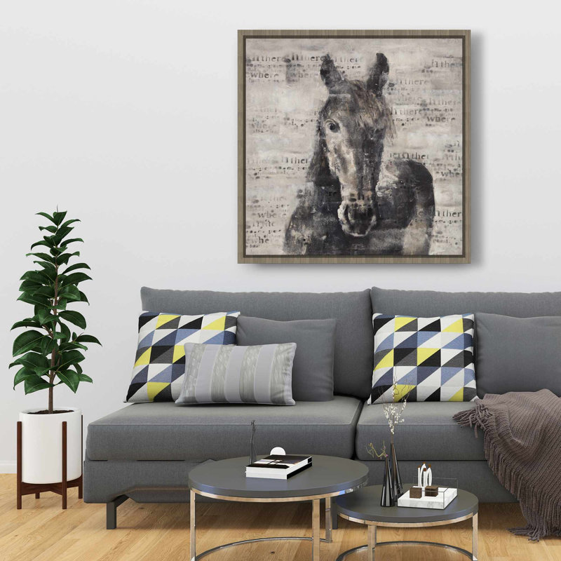 Cheval abstrait avec typographie - Toile brune encadrée