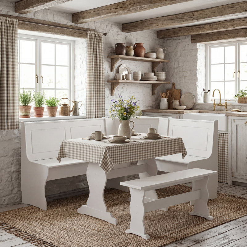 Heartlynn Classic Mahogany Finish Wooden Breakfast Nook With Hidden Storage Includes Corner Bench Dining Table And Bench