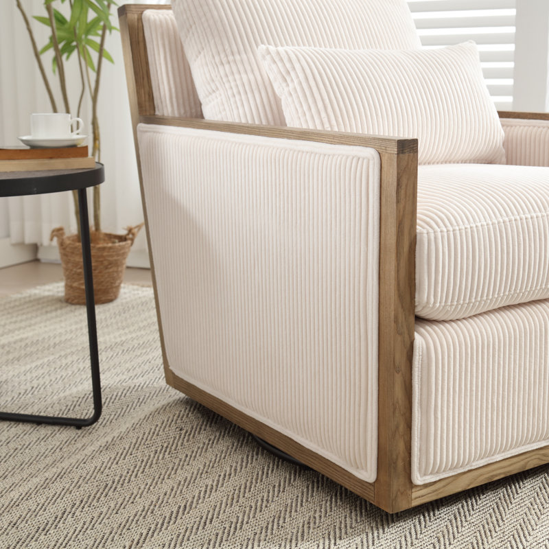 Fauteuil d'appoint pivotant en velours côtelé, Velours côtelé beige