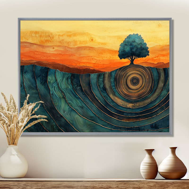 Baobab africain avec des racines de sérénité II - arbre, art mural, H 12 po x l 20 po, Cadre flottant, Argent argent