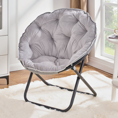 Saucer Chair Saucer Chair For Adults, Papasan Folding Moon Chair, Large Saucer UFO Chair With Collapsible Metal Frame, Fuzzy Foldable Dish Seat For Home Office, Living Room, Bedroom