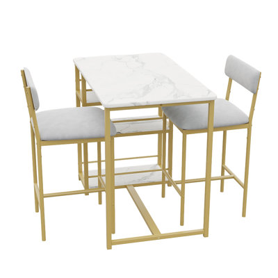 Dining Table Set For 2, Bar Table And Chairs Set With 3 Storage Shelves