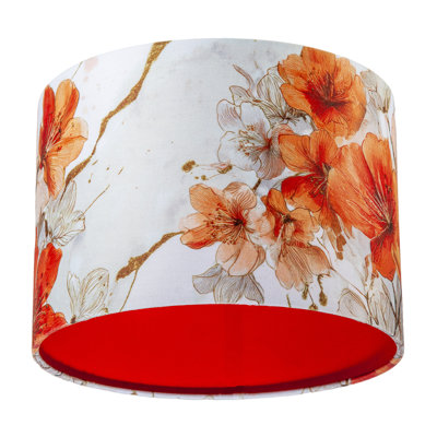 Orange And Gold Floral Watercolour Fabric Lamp Shade With Inner Lining By 