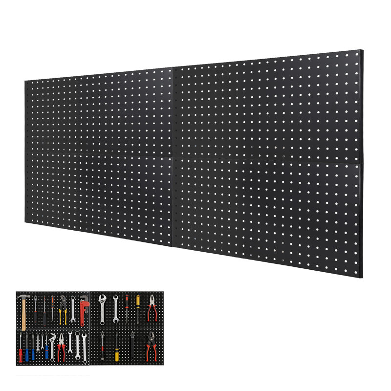 Panneaux perforés robustes en métal pour garage et atelier - Organisateur mural en acier 12 po x 24 po, support de rangement flexible pour outils, idéal pour la maison, la cuisine, la salle de bricolage - ensemble de 4 planches - panneau perforé quatre pièces
