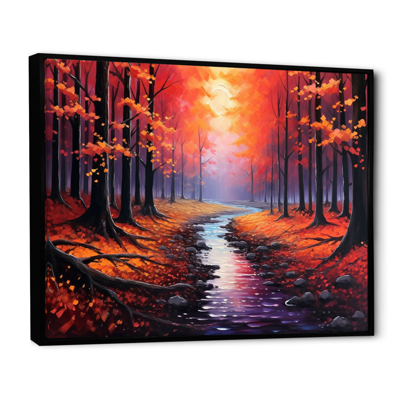 «Enchanted Path II» - campagne imprimée sur toile, Cadre flottant noir, H 30 po x l 40 po x P 1,5 po