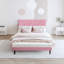 Lit double rembourré rose moderne avec tête de lit en lin - Sans sommier, assemblage rapide, cadre de conception avec ressorts à boutons requis, support à lattes de bois, facile à assembler, poids de 500 lb-34009267-34009294