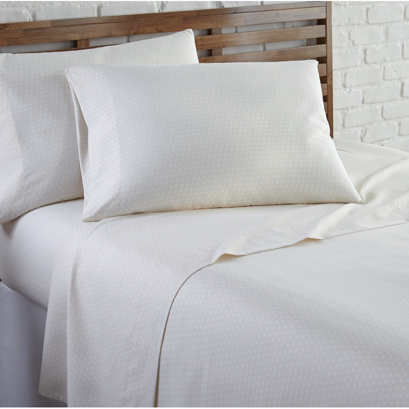Ensemble de draps à pois Vilano Choice, Drap pour très grand lit californien + drap-houss, Perfection crème