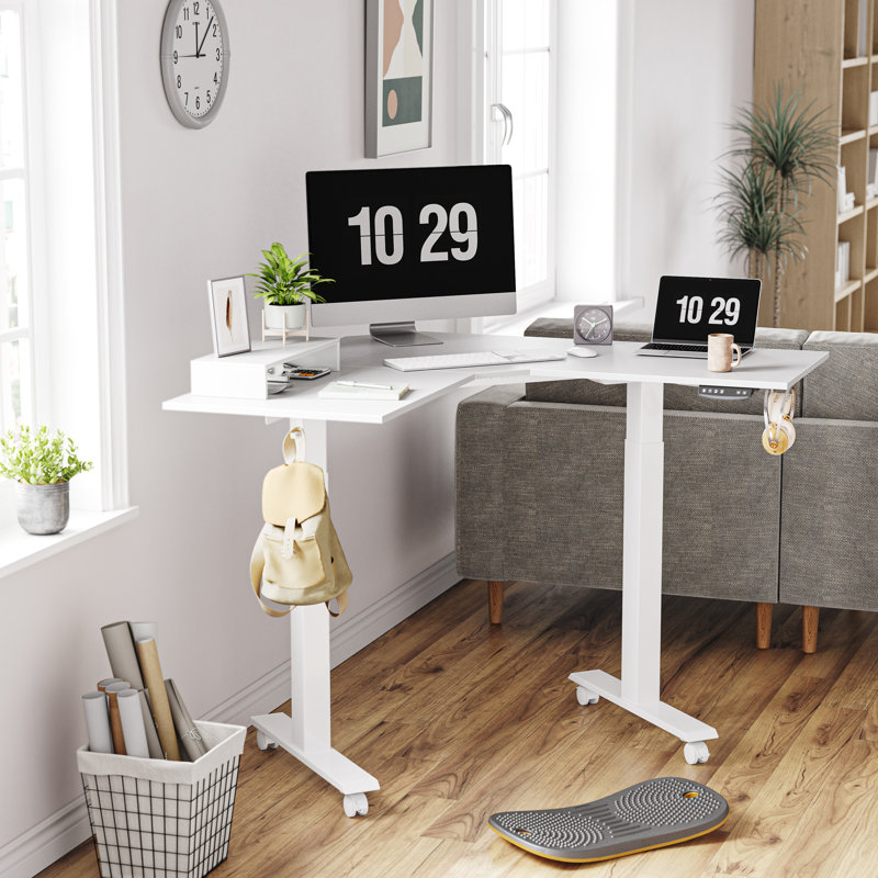 Bureau en L à hauteur ajustable Suzette, Blanc