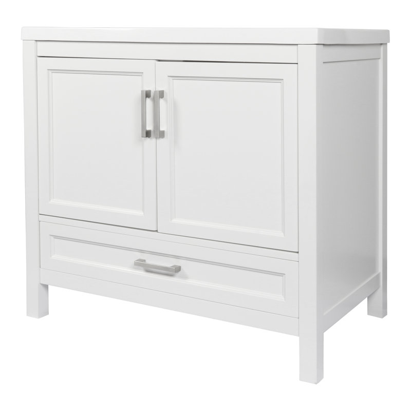 Aldino 37'' Single Bathroom Vanity with Solid Surface Top, White, White