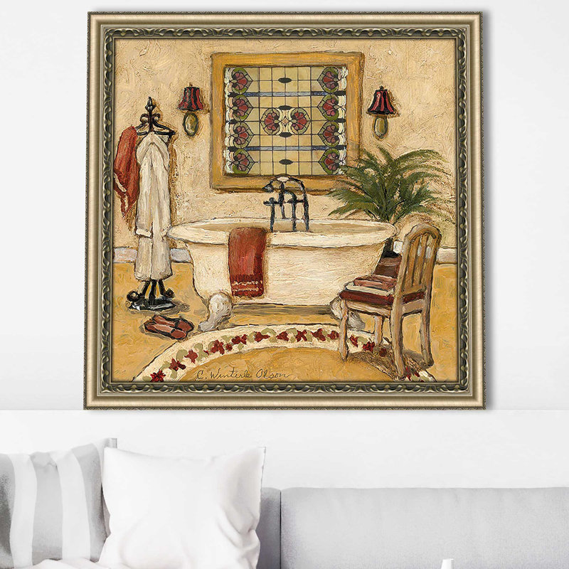 «Art Deco Bath II (Square)» par Charlene Olson, reproduction, H 37 po x l 37 po x P 1 po, Encadrement champagne