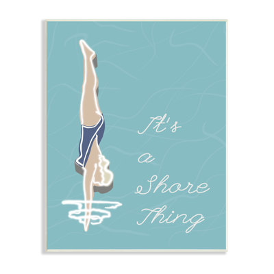 «It's A Shore Thing Natation Pun Woman Diving», estampe numérique encadrée de Jen Bucheli
