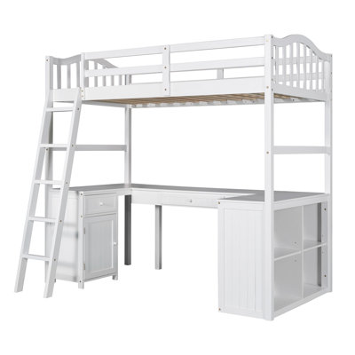 Danthai Twin Loft Bed with Built-in-Desk, Cabinet, Bookcase and Drawers by Harriet Bee