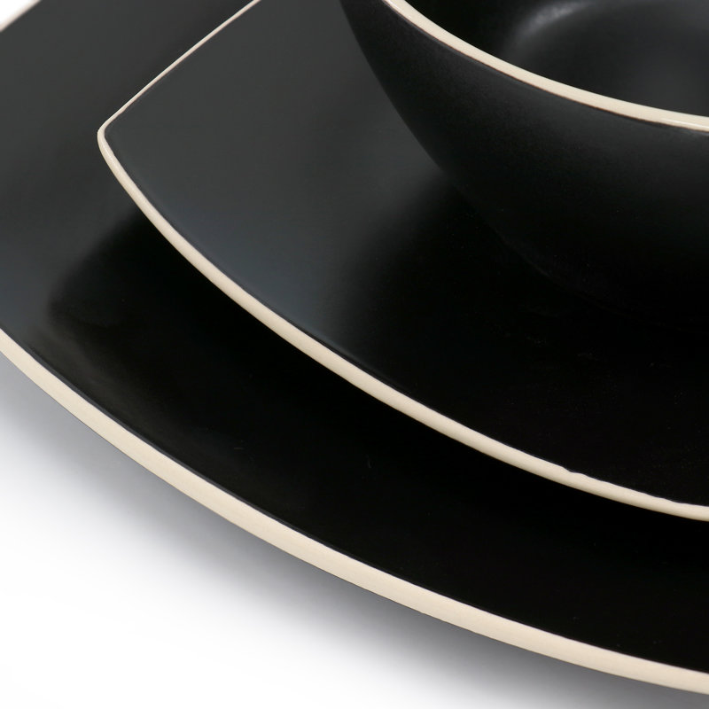 Gibson Soho Lounge 18 Piece Square Stoneware Dinnerware Set in Matte Black