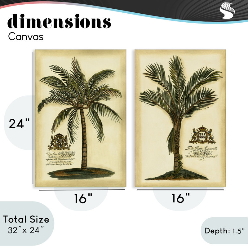 Ensemble de 2 toiles rétro Vintage Palms, conception par Vision Studio, H 24 po x l 16 po