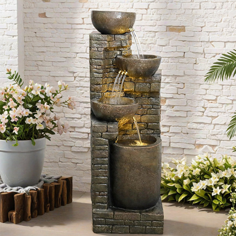 4-Tiers Indoor/Outdoor Garden Water Fountain - 38.2Inches Modern Floor-Standing Cascading Water Feature - Suitable For Deck, Patio, Porch, Yard Decor