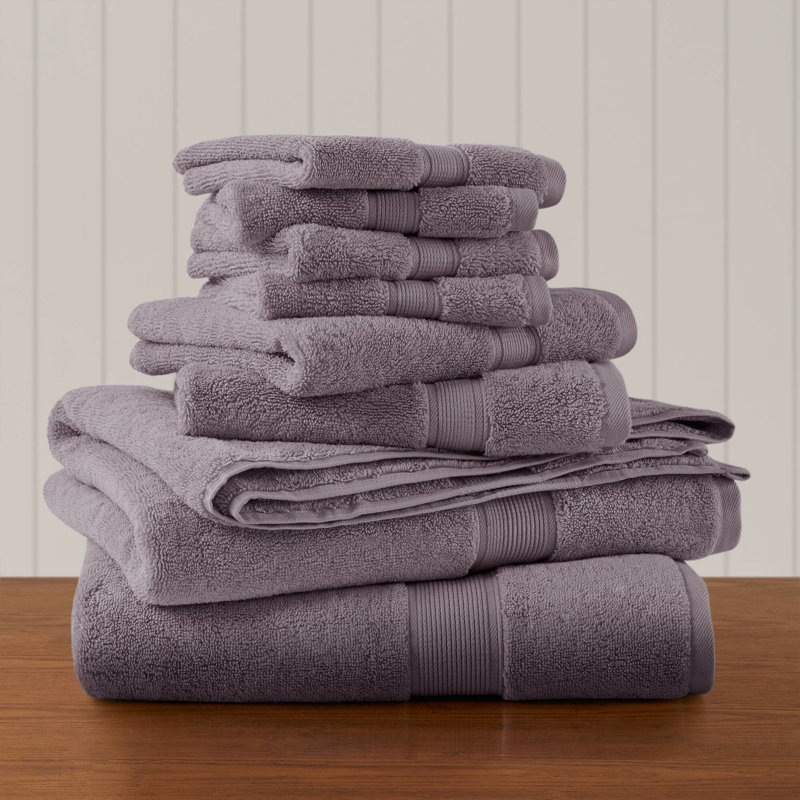 Ensemble de serviettes 8 pièces 100% coton absorbant 800 g / m² 800 g / m², Mauve clair