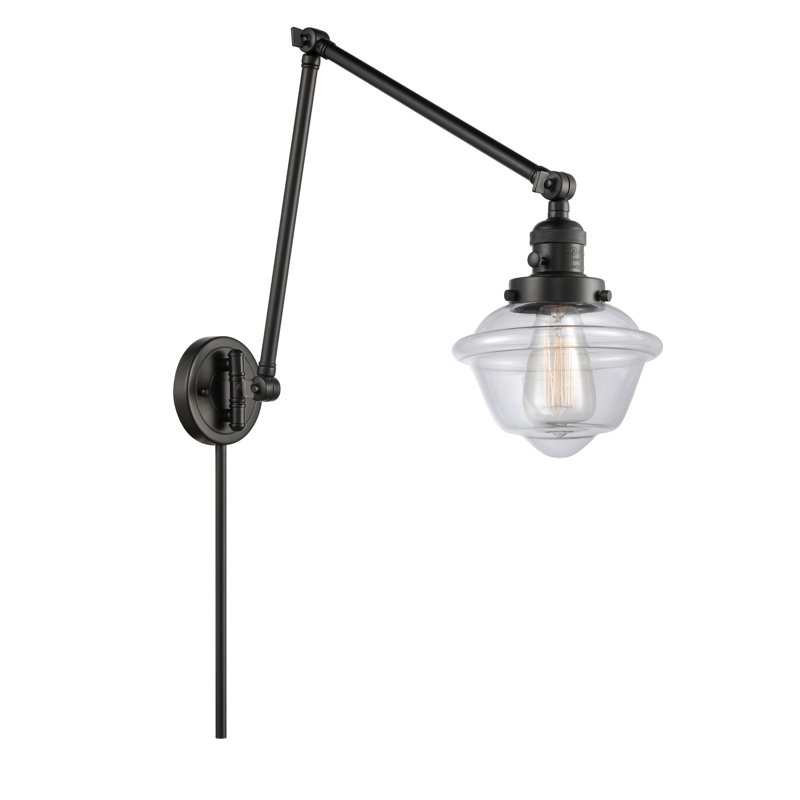 Plug-in Swing Arm Sconce, Clear, 3.5 Watt Vintage LED Bulb, Matte Black