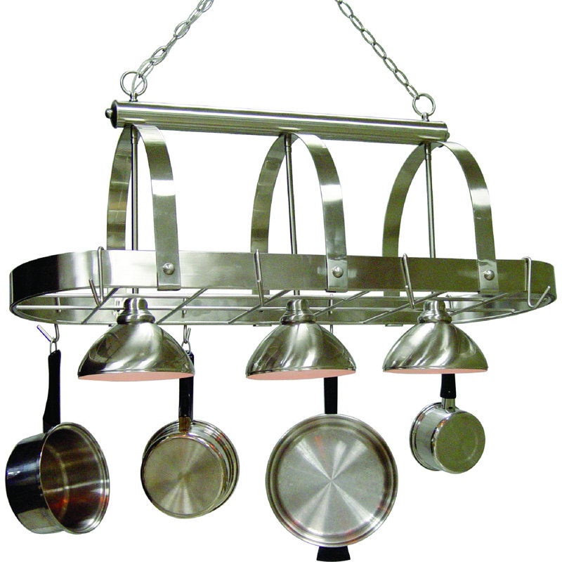 Williar 3-Light Indoor Brushed Nickel Kitchen Island Pot Rack Pendant, Brushed Nickel