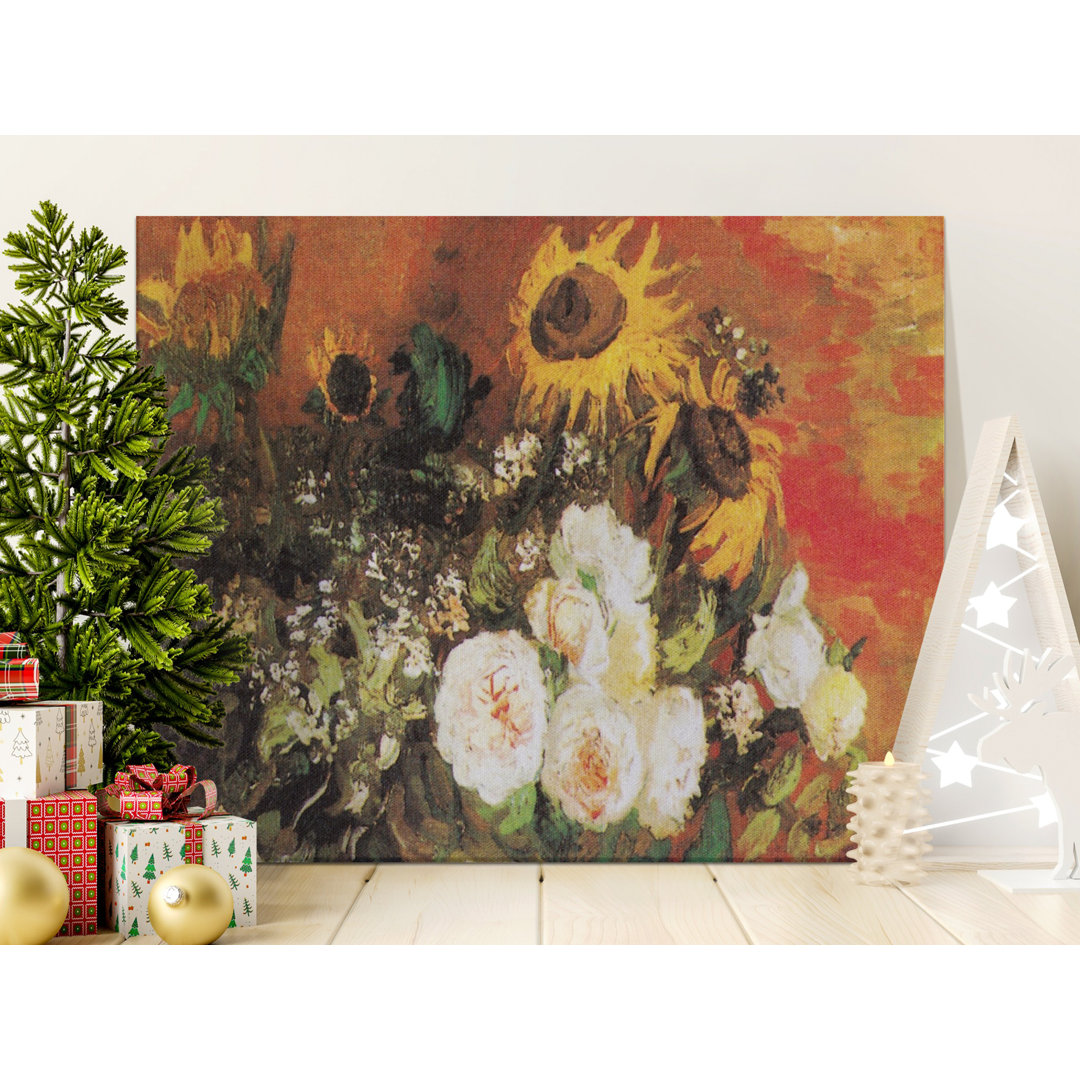 Vibrant Sunflowers Roses Floral Ramage