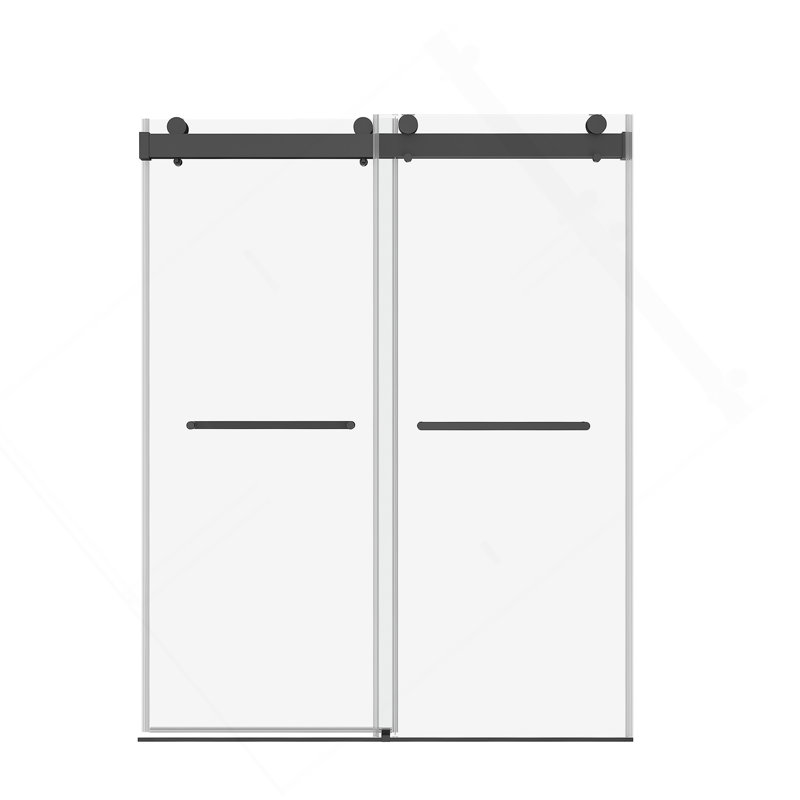 Porte de douche coulissante double sans cadre à fermeture en douceur de 56 à 60 po x H 76 po avec verre trempé épais de 3/8 po (10 mm) de première qualité et revêtement facile à nettoyer en noir mat 23D02-60MB
