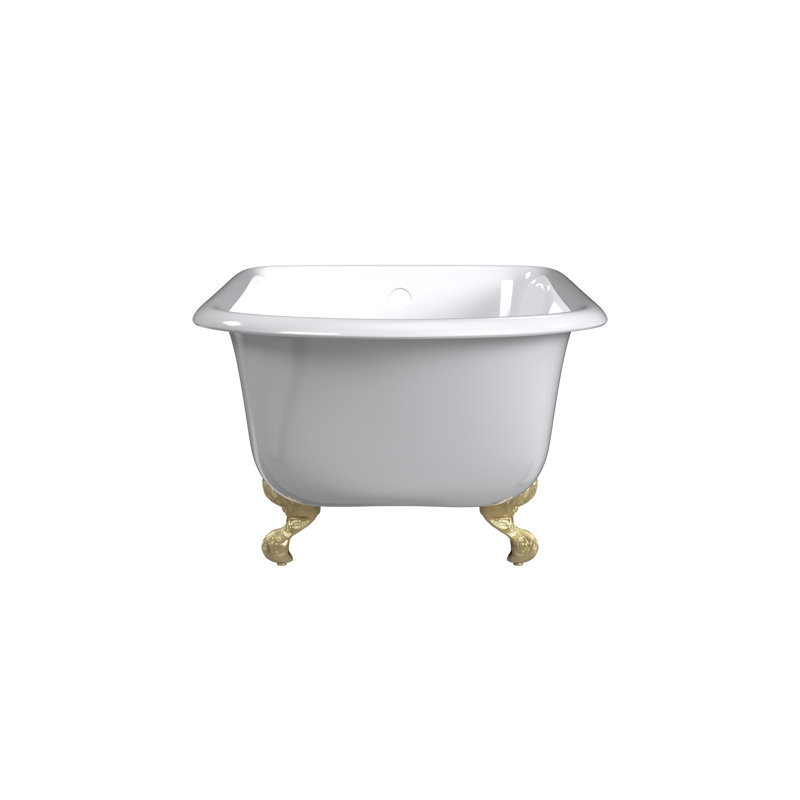 61'' L Freestanding Soaking Bathtub, Polished Brass, White Interior with White Exterior
