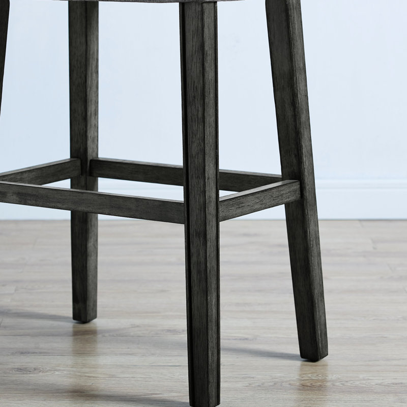 Tabourets de bar rembourrés gris à assise en forme de selle, 29 po. Fabriqué en bois véritable avec grain vieilli. Design contemporain pour la résidence. 2. l 18 po x P 13 po H 29 po. Assemblage requis sans dossier gris de 29 po. Fabriqué à partir de