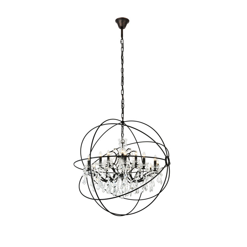 Lustre globe à bougie 18 lumières Svante, Bronze foncé, Abat-jour argenté (gris)