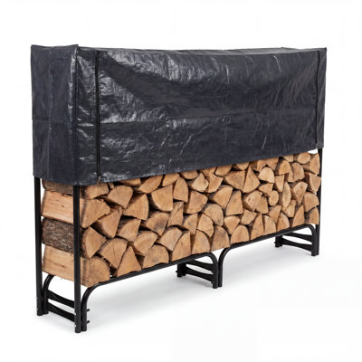 Support à bois de chauffage surélevé en acier robuste - Support de rangement pour bûches ventilées avec pieds stables pour foyer intérieur et foyer extérieur, support de patio / jardin extérieur en bois - 183 x 25 x 95 cm