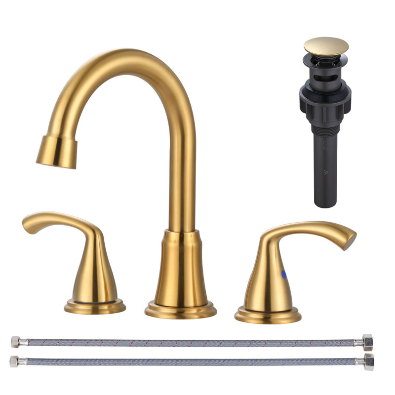Widespread 2-handle Bathroom Faucet with Drain Assembly, Gold