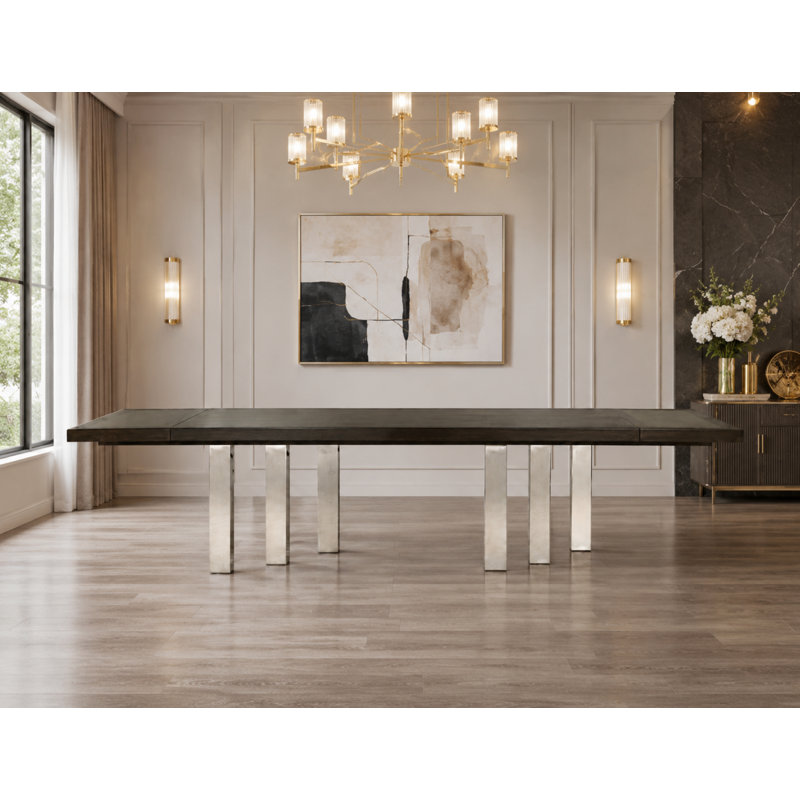Table de salle à manger Bravo, Acier inoxydable argent, Wengé