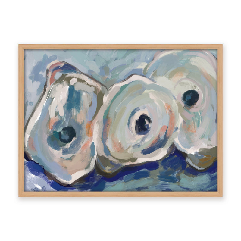 Coastal Retreat Pearlescent Elegance: Oyster Abstract, 30" H x 40" W x 1.125" D, Framed Print, Beige