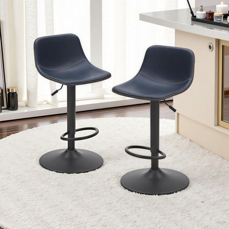 Ensemble de 2 tabourets de bar pivotants Mid-Century avec support pour le dos et hauteur réglable, Bleu