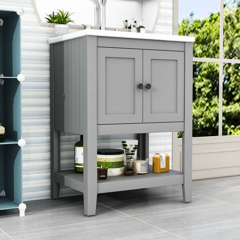  Meuble-lavabo simple 24 po avec comptoir en céramique Neval, Gris