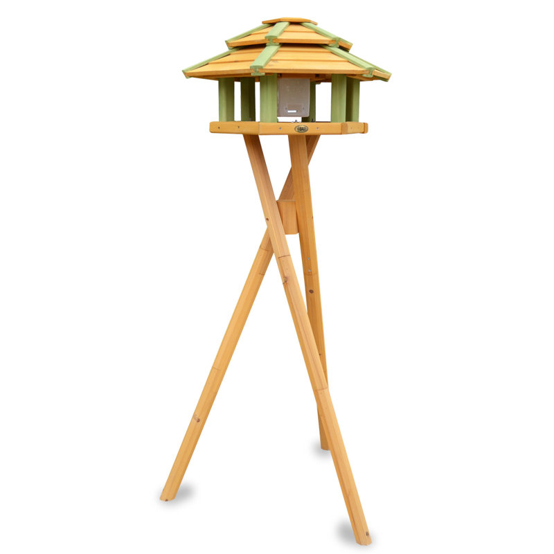 Wood Pole Tray Bird Feeder