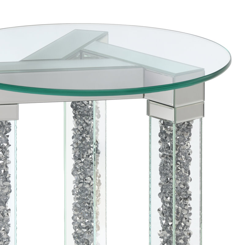 Table de bout ronde Amond avec plateau en verre transparent et miroir