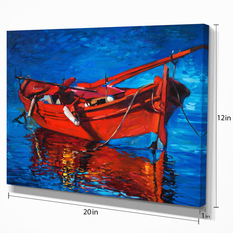 « red bateau over the ocean », peinture, H 20 po x l 20 po x P 1 po, Toile tendue