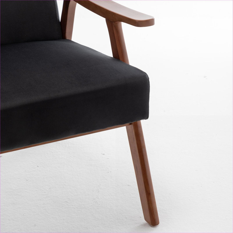 Pour salon supplémentaire | Fauteuil d'appoint compact, revêtement en velours avec cadre en bois massif noir mat, Black