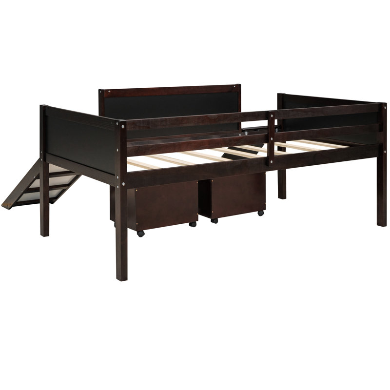 Twin Loft Bed With Storage Compartments. Strong Pine Construction. Climbing Frame & Rope Excitement. Double Chalkboard Creative. Slide For Quick Exit Size - . With Storage. Solid Frame, Fun.