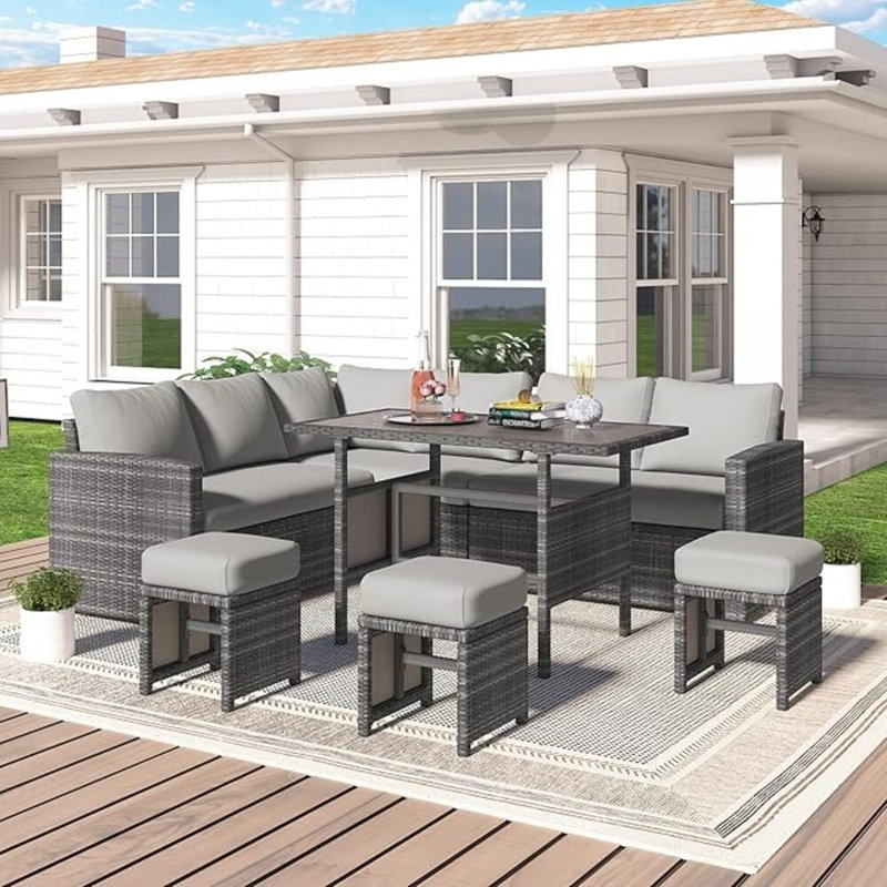 Ensemble de conversation pour canapé modulaire 7 pièces avec housse 7 pièces, Gris, Gris