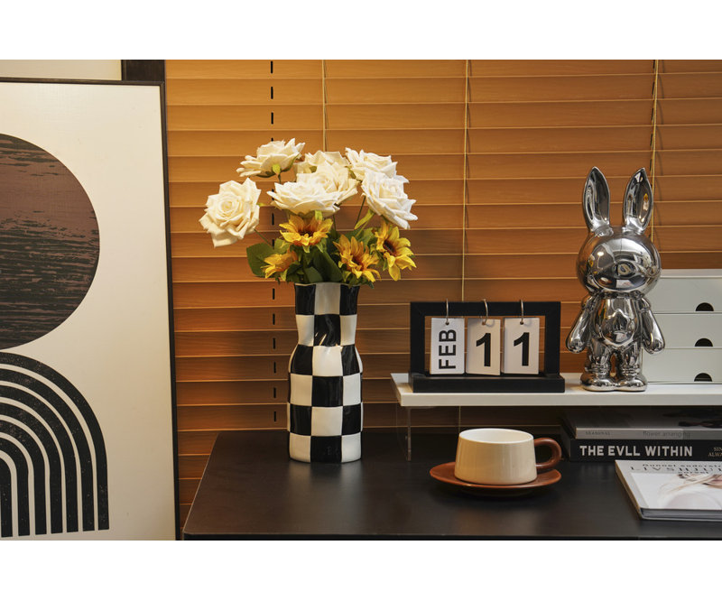  Vase en céramique à carreaux pour décoration intérieure, décoration esthétique pour le salon, la chambre à coucher, la cuisine, vase à fleurs abstrait minimaliste