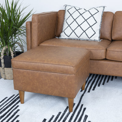 Atley 23.75" Wide Vegan Leather Square Storage Ottoman
