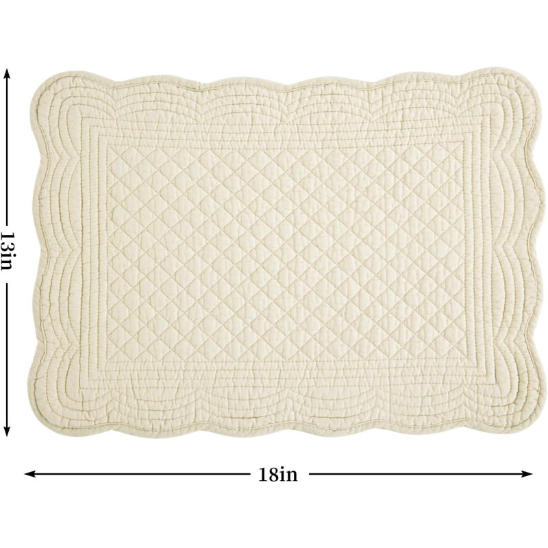 Ensemble de 6 napperons matelassés lavables - 13 x 18 pouces pour napperons de cuisine - Tapis de table rectangulaires 100% coton (vert émeraude)
