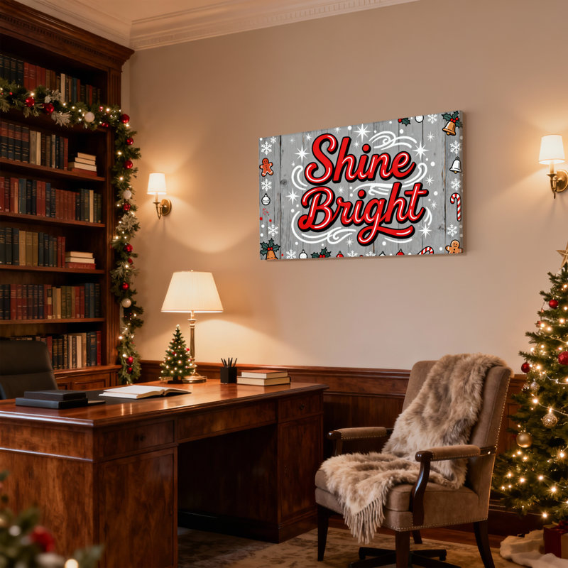 «Christmas Shine Bright Christmas», ensemble de 3 impressions sur toile, H 16 po x l 24 po