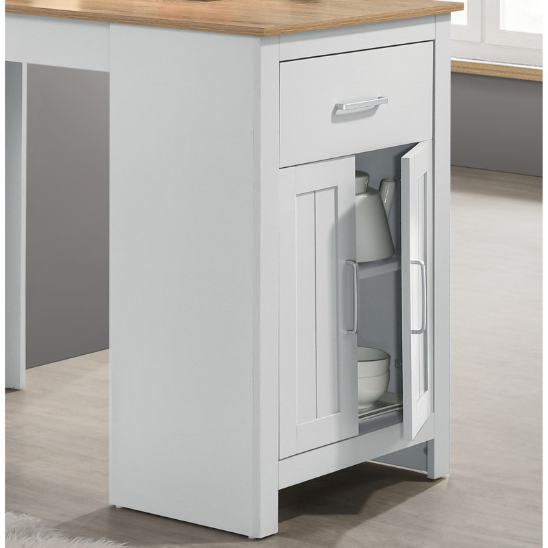 Table 47 po à hauteur de comptoir avec rangement, blanc et chêne, tiroir et armoire, 2 sièges tiroir de rangement en chêne, 2 options
