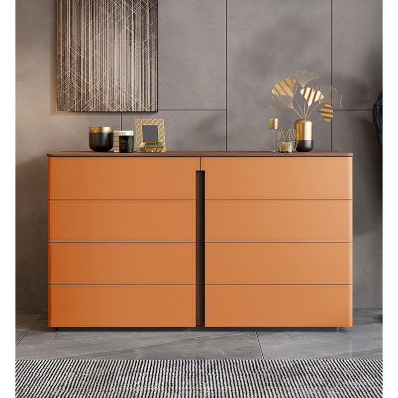 Bedroom Tv Cabinet Modern Home Saddle Leather Storage Cabinet Bed End Storage Bucket Solid Wood Dining Cabinet, Orange