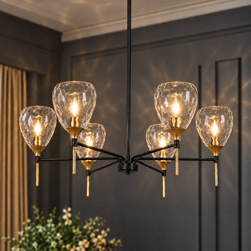  Loram 6-light Dimmable 35” Width Wagon Wheel Chandelier with Water Glass