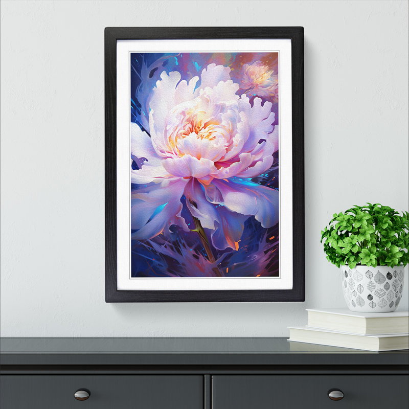 Peony Flower Futurism - Single Picture Frame Print on Wood, Black Framed, 46cm H x 34cm W x 2cm D