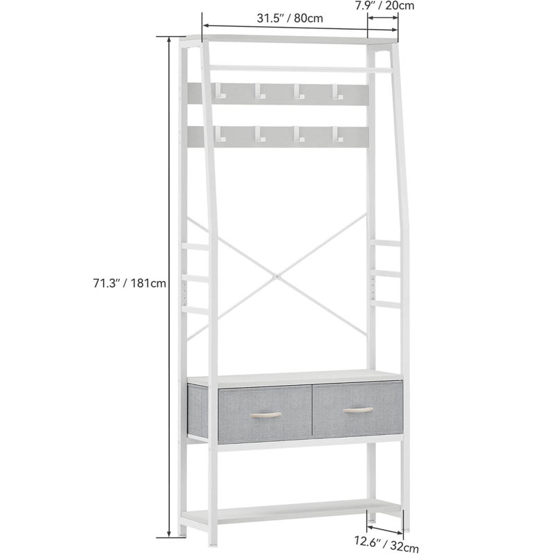 Metal Freestanding 8 - Hook Coat Rack, White